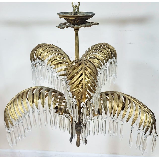 Metal French Mid-Century Modern Brass "Palm Tree" Chandelier For Sale - Image 7 of 8