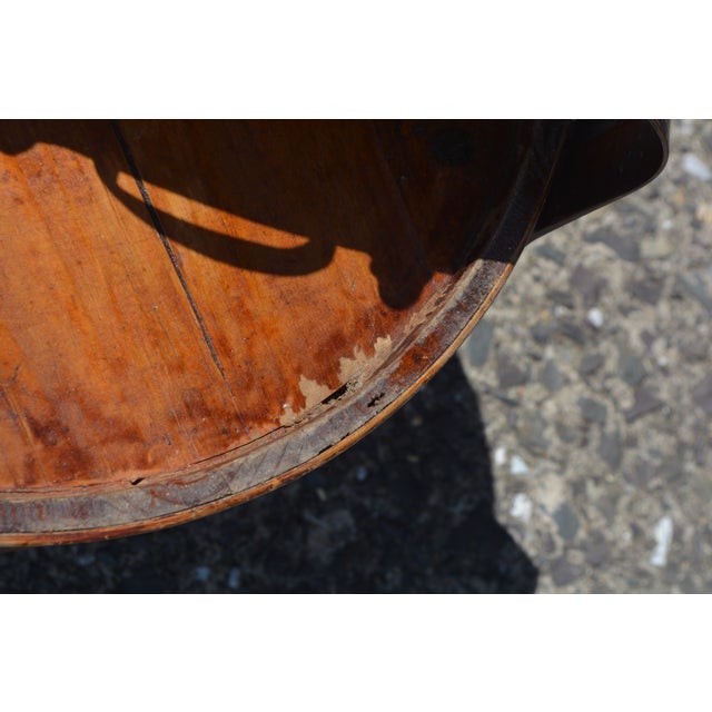 Vintage Asian Black & Brown Bamboo / Wood 3 Tier Wedding Basket With Painted Sides & Top Scene For Sale - Image 10 of 17