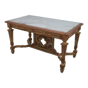 French Louis XV Vintage Marble Top Polychrome Center Table