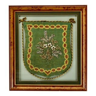 Antique English Firescreen Burl Wool Frame For Sale
