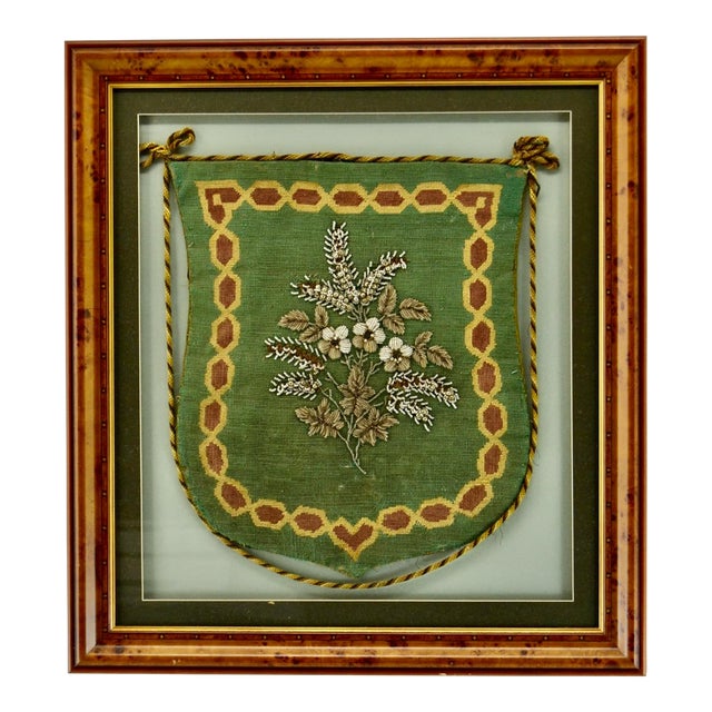 Antique English Firescreen Burl Wool Frame For Sale