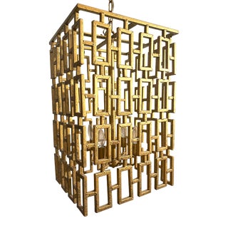 Vintage Gold Brutalist Metal Chandelier For Sale