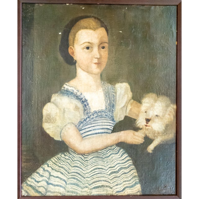 We are selling this great folk provincial English portrait painting. This painting has an well painted young girl in...