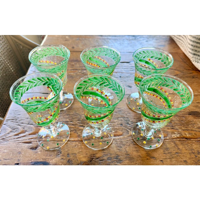 Vintage Vietri Hand-Painted Festive Glass Goblets - Set of Six For Sale - Image 11 of 12