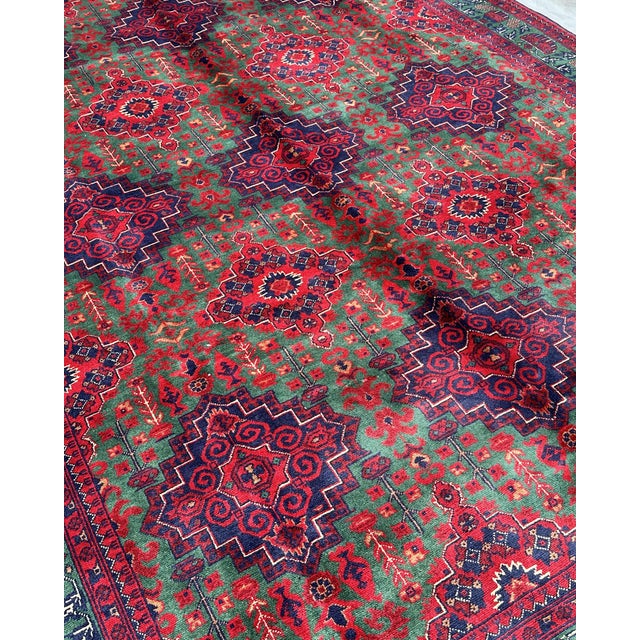 Afghan Turkmen Ersari Filpai Hand-Knotted Wool Rug, Green Field, 9'10" X 6'7" For Sale - Image 4 of 12