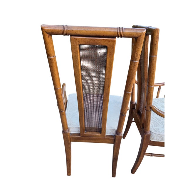 Thomasville Vintage Faux Bamboo Cane High Back Dining Armchairs Regency Pair For Sale - Image 10 of 15