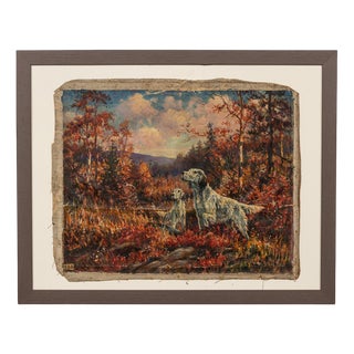 Frederick Thomas Daws, Pair of Hunting Dogs, Oil on Canvas, 1930, Framed For Sale