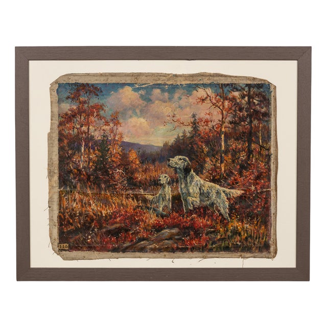 Frederick Thomas Daws, Pair of Hunting Dogs, Oil on Canvas, 1930, Framed For Sale