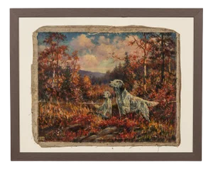 Frederick Thomas Daws, Pair of Hunting Dogs, Oil on Canvas, 1930, Framed