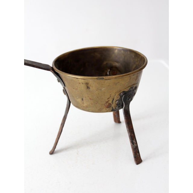 Antique Brass and Iron Three-Legged Hearth Cooking Pan For Sale - Image 11 of 16