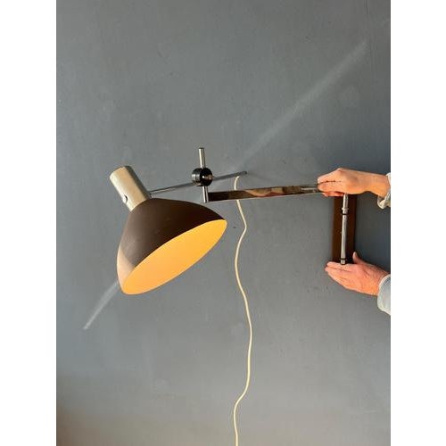 Vintage Swivel Arm Wall Lamp with Brown Shade from Dijkstra For Sale - Image 5 of 13
