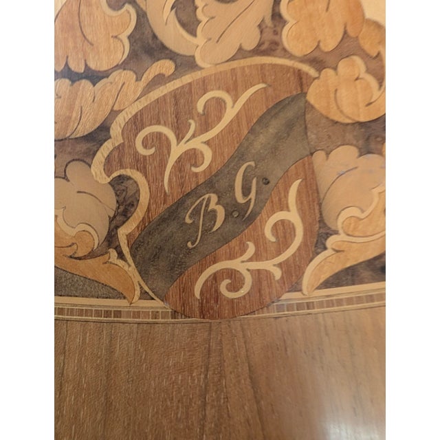 Buchschmid & Gretaux Glass Top Marquetry Inlaid WoodTable For Sale - Image 12 of 13