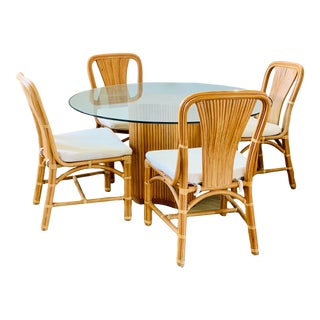 1980’s ‘McGuire Style’ Pencil Reed Bamboo Iconic Palm Beach, Coastal Style Dining Set - 6 Pieces For Sale