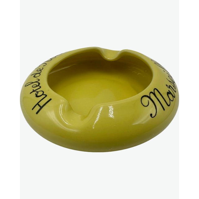 Mid-Century Modern Vintage Hotel De Noailles Marseille Ashtray France Yellow Ceramic Catchall Dish For Sale - Image 3 of 12