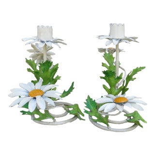 1970s Italian Tole Candlesticks, Pair For Sale
