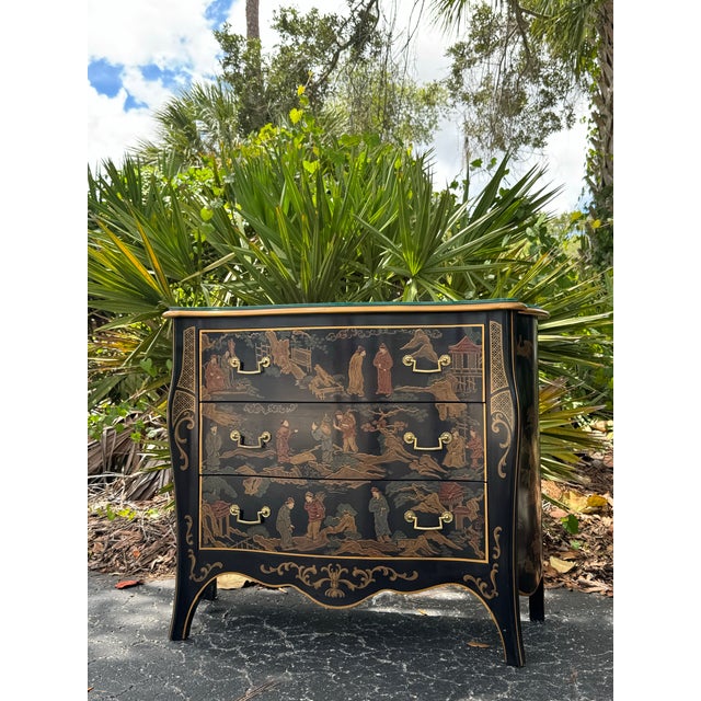 Vintage 1980s Drexel Heritage Chinoiserie Black Lacquer Chest of Drawers For Sale - Image 11 of 12