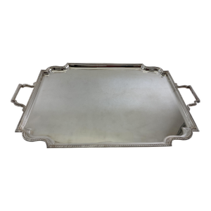 1970's Vintage/New Silverplate Traditional Tray With Shaped Corners Gadroon Applied Mount