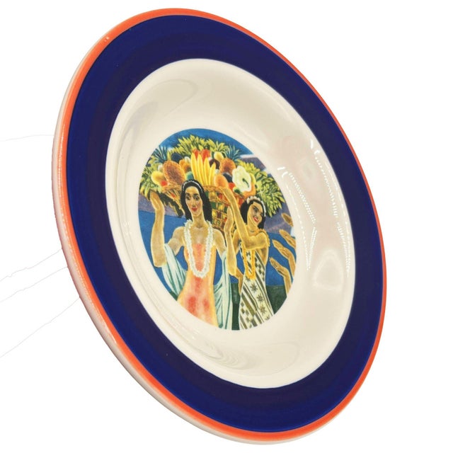 Hawaiiana Ware 7.25'' ceramic serving plate featuring the "Island Feast" by artist Eugene Savage, by Homer Laughlin China...