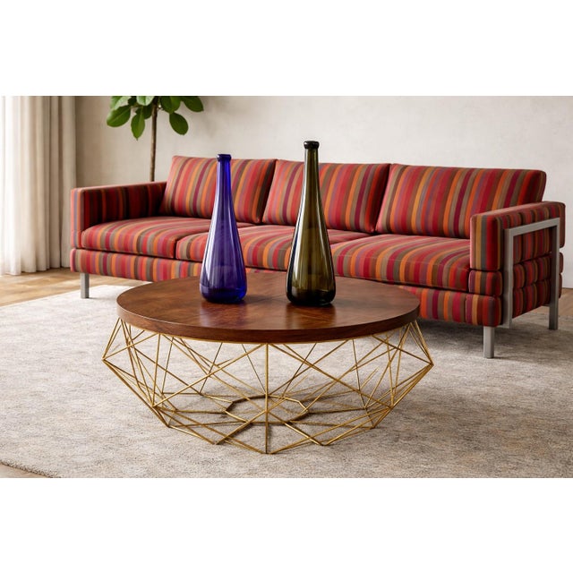 Red Modern Striped Sofa With Exposed Brushed Metal Frame Detail, Late 20th Century For Sale - Image 8 of 8