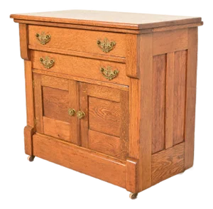 Antique Victorian Carved Oak Commode or Bar Cabinet, Circa 1890s