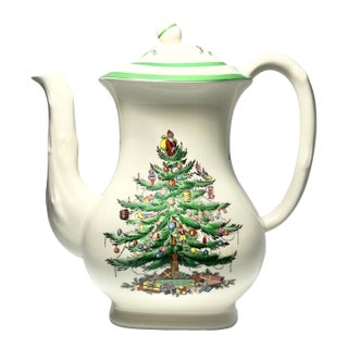 1980s Spode “Christmas Tree” Ceramic Coffee Pot & Lid For Sale