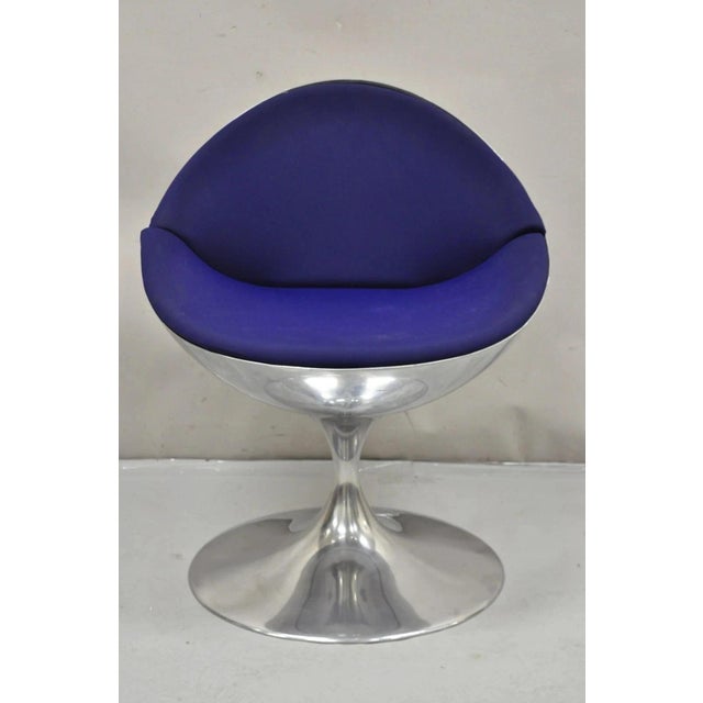 Prospettive Luna Swivel Aluminum Saarinen Style Blue Mid Century Modern Club Chair. Item features a heavy metal frame,...