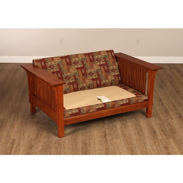 Mission Bassett Furniture Mission Style Oak Spindle Settee For Sale - Image 3 of 18