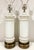 These stately traditional style lamps are unmarked but likely American from the 1940s-1950s. The white frosted glass with...