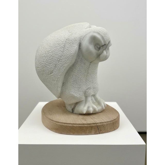 Rustic Substantial Hand-Carved Marble Owl Sculpture by Frank McGuire, Taos, New Mexico For Sale - Image 3 of 11
