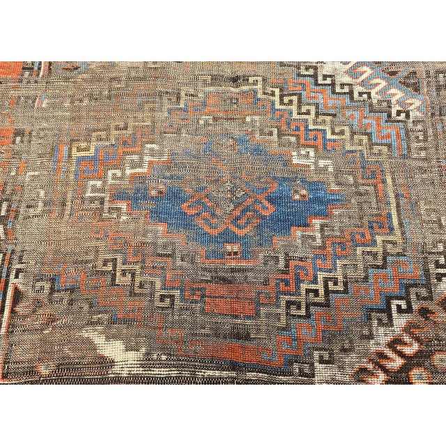 Antique Caucasian Karabagh Area Rug, Hand-Knotted Wool, Geometric Design, Ivory & Blue, 5x8 For Sale - Image 15 of 17