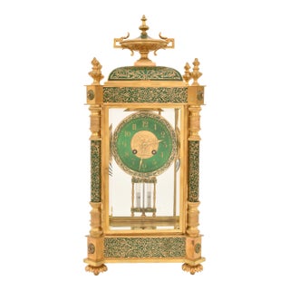 Rare Antique Bigelow, Kennard & Co. Champlevé and Brass Crystal Regulator Clock For Sale