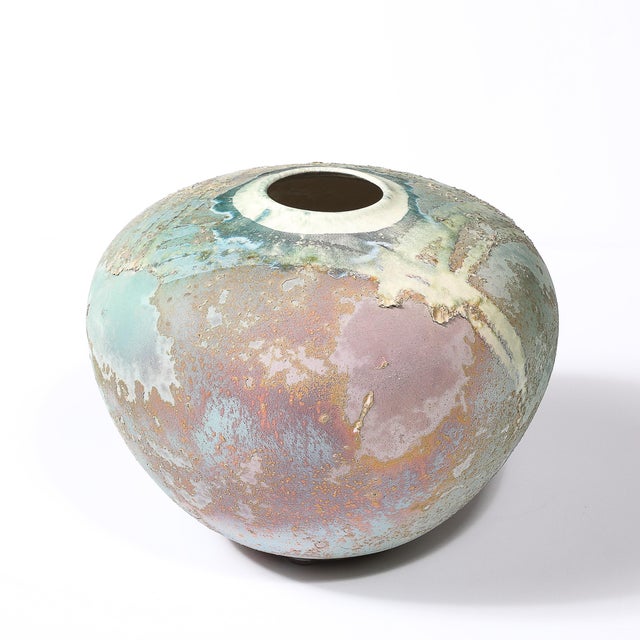 1980s Mid-Century Glazed Gray & Violet Textural Ceramic Vase Signed Tony Evans For Sale - Image 5 of 18