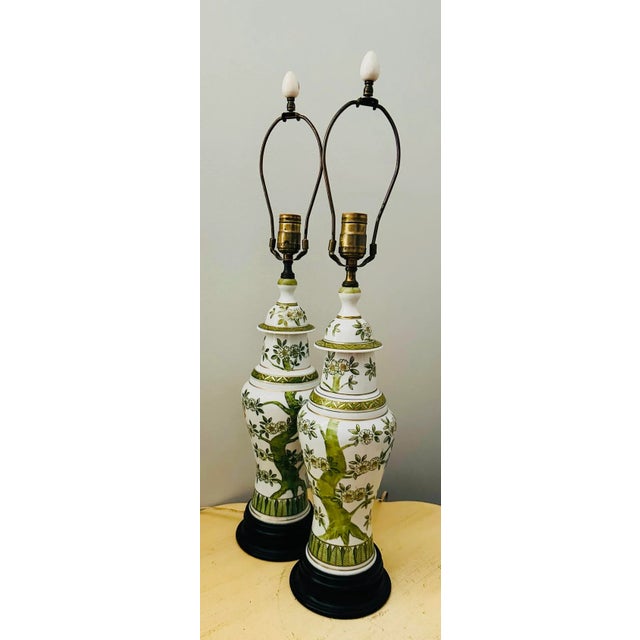 Chinoiserie Vintage Chinese Chinoiserie Porcelain Green Lamps - A Pair For Sale - Image 3 of 9