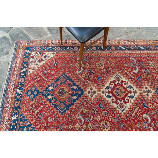 Late 19th Century Late 1800s Antique Maroon Red Diamond Medallion Wool Hand-Knotted Rug - 5' X 8'9" For Sale - Image 5 of 10
