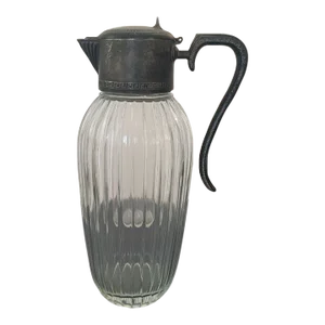 Antique Italian Glass & Silverplate Wine/Water Carafe with Ice Insert