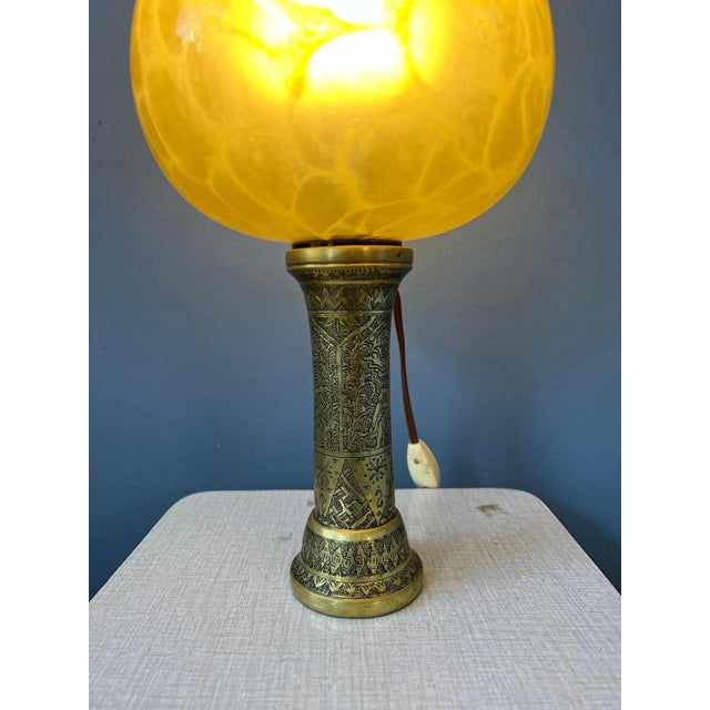 Vintage Art Deco Glass Lamp with Bronze Base For Sale - Image 3 of 11