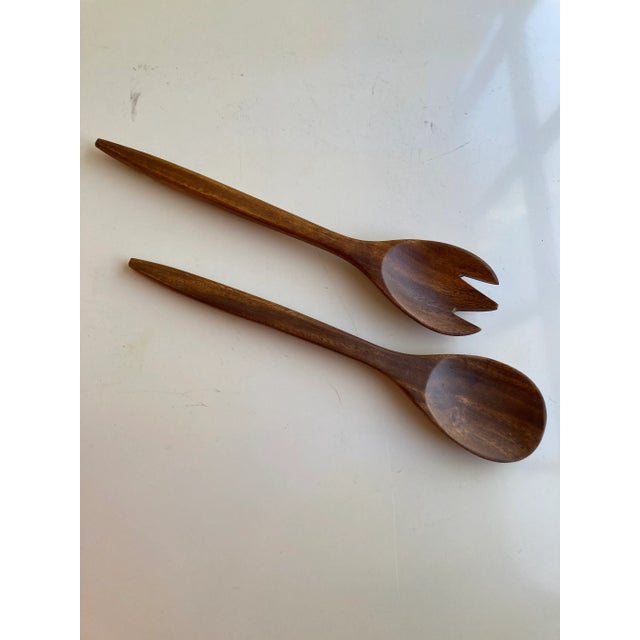 Vintage Wooden Utensils Fork & Spoon- 2 Pieces For Sale - Image 4 of 4