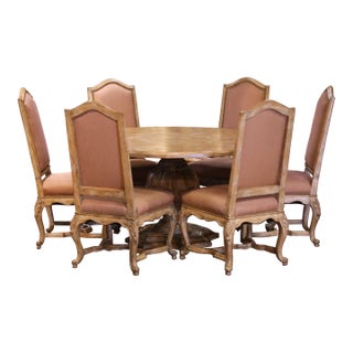 Late 20th Century French Louis XV Oak Dining Table With Six Chairs For Sale