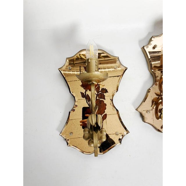 Art Deco Wall Sconces in Patinated Gold Metal and Glass, France, 1950, Set of 2 For Sale - Image 10 of 14