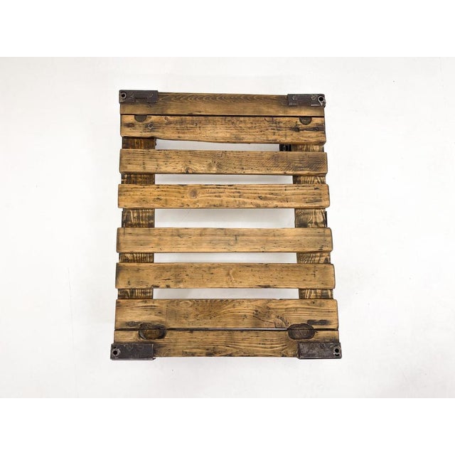 Vintage Industrial Iron & Wood Coffee Table on Wheels, 1950s For Sale - Image 9 of 11