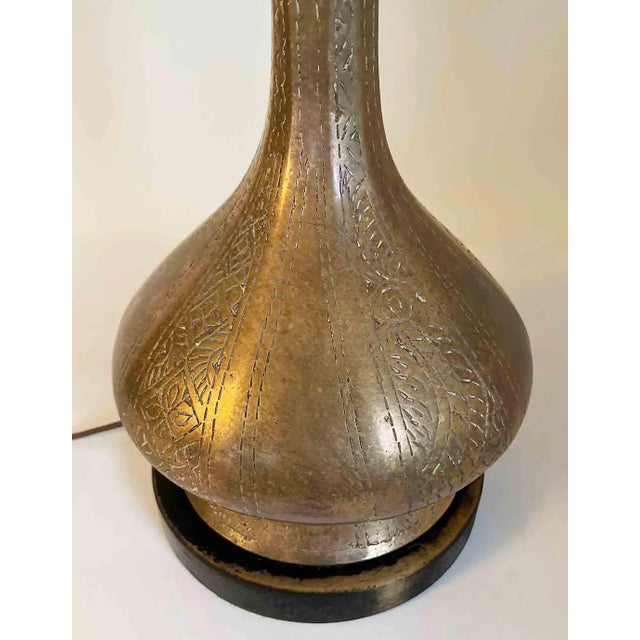 Brass Table Lamp With Engraved Design For Sale - Image 4 of 6