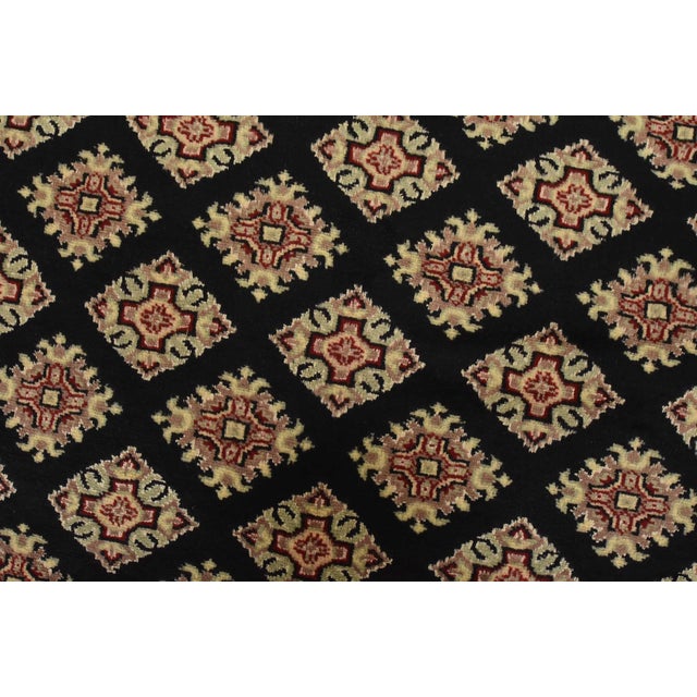 Textile Bokhara Jaldar Rug 6′ X 9’3” Black Wool Tribal Hand-Knotted Oriental Carpet For Sale - Image 7 of 13