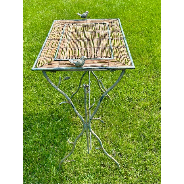 1970s Twig Accent Table, With Twig Woven Mat, Branch-Like Metalwork, Garden Table Adorned With Metal Birds and Leaves, 1970’s For Sale - Image 5 of 12