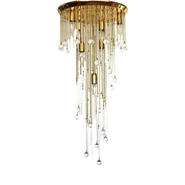 Vintage Italian Brass and Crystal Ceiling Lamp, 1970s For Sale