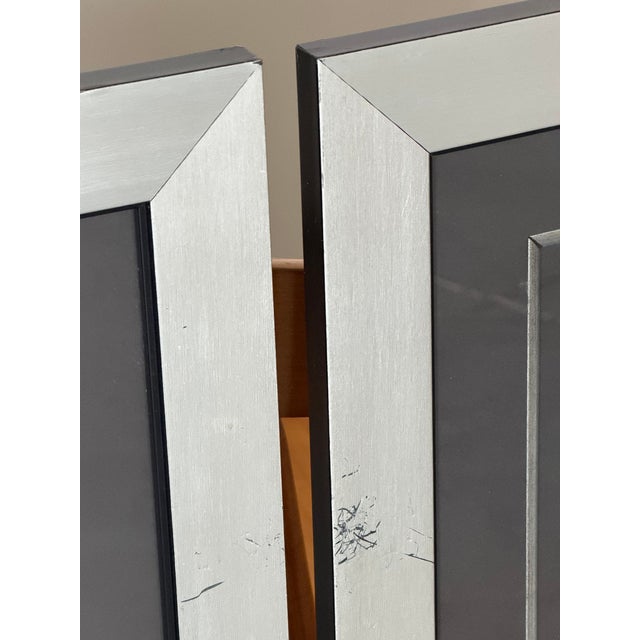 Pair Minimalist Felt Textile Art in Vintage Metal Trim Frames Monochromatic For Sale - Image 9 of 15