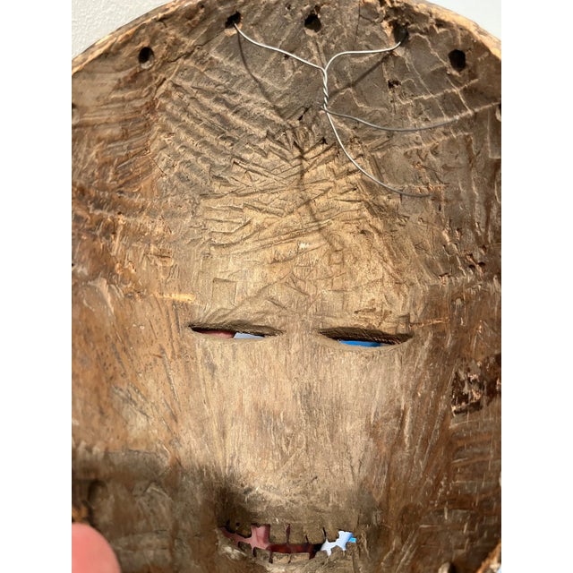 Early 20th Century Vintage African Carved Wooden Baule Mask (10"x8") Tribal Art Figure Smiling For Sale - Image 5 of 6