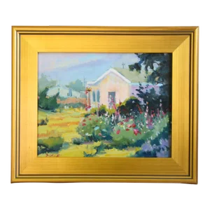 Silvio Silvestri, Santa Cruz Coastal Village Home Paintings W/ Antiqued Gold Wood Frame