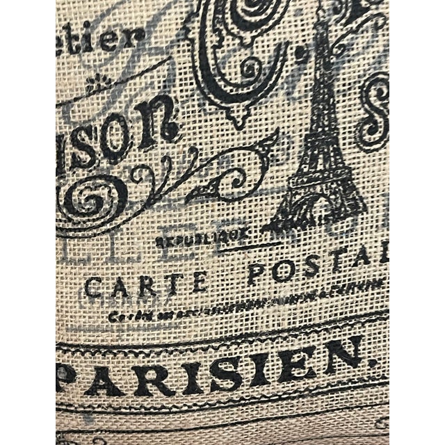 French Vintage French Burlap Parisien Lumbar Pillow For Sale - Image 3 of 3