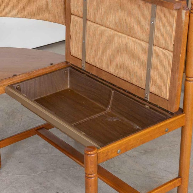 Tan Curved Wood and Woven Banquette Bench, France 1950s For Sale - Image 8 of 13