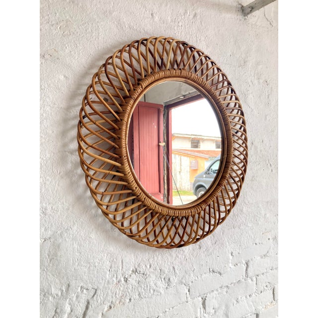 Franco Albini Wicker Mirror attributed to Franco Albini, 1960s For Sale - Image 4 of 9